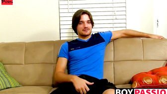 Handsome young Krys Perez jerks off after the interview