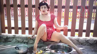 REGINA NOIR Vintage Maid Prepares Potatoes for Dinner Retro Show