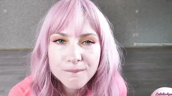 women with Pink Hair Blowing  Jerk Off Cock until