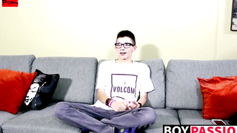 Twink with glasses interviewed before jerking himself off
