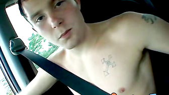 Skinny straight thug jerks off in the car and at his home