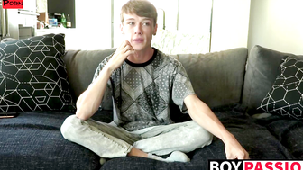 Solo dildo action for young man after giving an interview