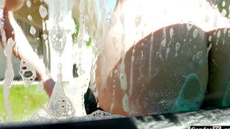 Carwash tgirl takes guy in to get fucked