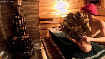 Russian sluts Masturbates Tight Twat inside the Sauna