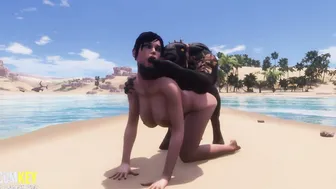 Diablo Inseminates Big Boobed bimbos on the Beach| Gang Bang Monsters | 3D Porn