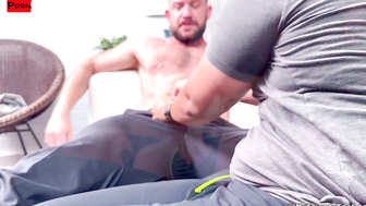 Muscled hunk comes home to receive worship in dress socks