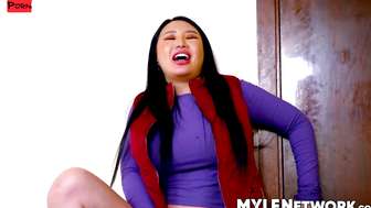 Busty asian Suki Sin receives creamy facial after getting drilled by hunk Danny Steel