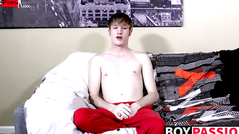 Young man interviewed before plowing his ass with dildo