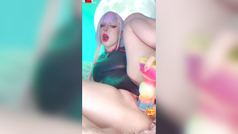 MollyRedWolf - Cyberpunk Lucy Teen Cosplay Self Foot Worship And Knotted Dildo Solo M