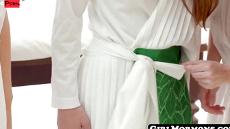 GirlMormons.com - Innocent Mormon teenager welcomes a new member to the church by suc