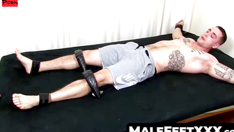 MaleFeetXXX.com - Tattooed hunk's tickle session while bound and teased
