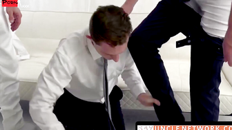 SayUncleNetwork.com - Shy young gay deepthroats then threeway barebacks hard