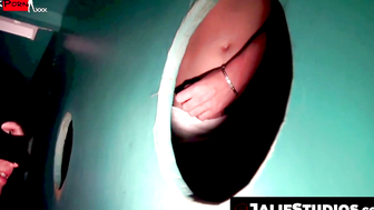 Kameron Frost enjoys the glory hole room with two hot twinks