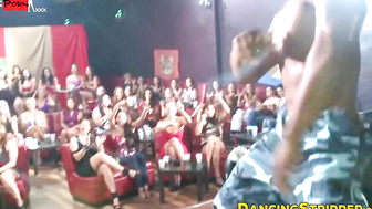 CFNM babes slobber on huge interracial stripper dicks