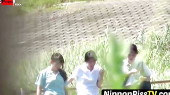 NipponPissTV.com - Japanese babes peeing their panties up in public bathroom openly