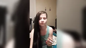 Cig and Having Fun with Hair inside Owl Shirt