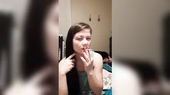 Cig and Having Fun with Hair inside Owl Shirt