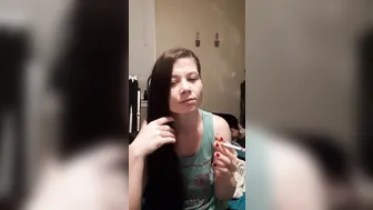 Cig and Having Fun with Hair inside Owl Shirt