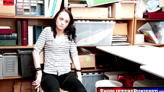 ShopliftersPunished.com - Cute teen with sexy tatts bent over the security office des