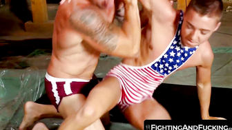 FightingAndFucking.com - Buff hunk slamming his slim twink lover on the practice mat