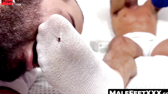 Sole Mates Athletes Tired Toes Tended by Hairy Servant of the Slab