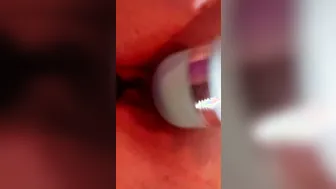 Glass vibrator wand fucked with snatch contractions orgasm