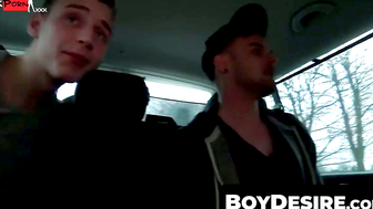Unleash the Beast Three Muscular Gay Men Clash in Sizzling Car Sex Frenzy