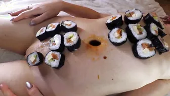 EATING sushi with a little bitch. FOOD- BDSM