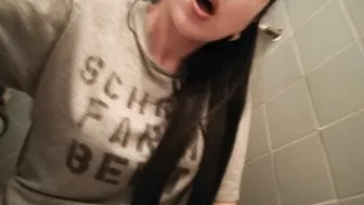 Golden Shower Bathroom Hand Job with Big Vibrator
