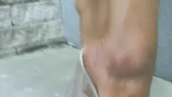 muscle woman can barely fit inside her bikini