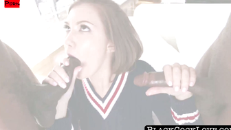 Interracial HOTNESS! Three-Way FFM with Blondes & Black Stud - Face Fucking POV Deepthroat Sloppy BJ