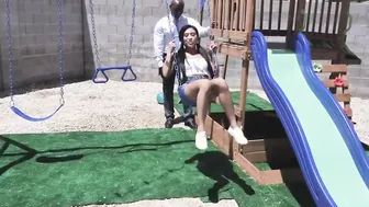 Slender eastern stepsister blows and fucks big black dick stepdad