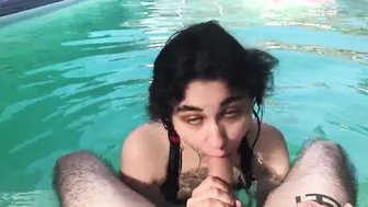 Lusty bimbos begs for cock inside the pool