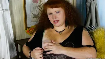 Adorable chubby red head talks filthy while fucking her soaking soak vagina