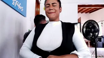 Sheila pulls gigantic brown jugs out of shirt and licks