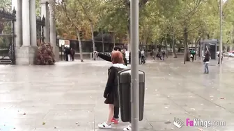 Red Haired tourist getting nailed into the middle of a park inside Madrid