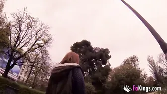 Red Haired tourist getting nailed into the middle of a park inside Madrid