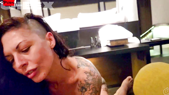 Ruggedly-Tatted Babe's Face Melts Under Dominant Stud's Skillful Lovemaking
