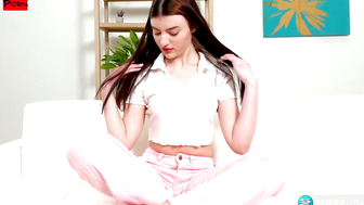 Horny Brunette Julia James Stuffs a Giant Dildo in Her Tight Teen Pussy