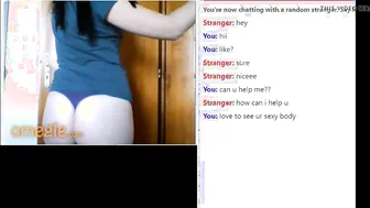 Dark Haired Omegle 18 Yo Flashes her Fantastic Boobies