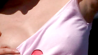 Normal porn video – Mature Blonde Slings Titties while Juicing Her Pussy in the Woods