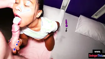 Amateur Thai 19 year old Tuk slammed anal doggy style after licking dick and nuts