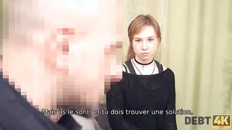 DEBT4k. Amazingly Hot young cunt with mouth with a choker pleases debt
