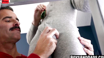 Busty big daddy relentlessly breasts creamy ass stepson all day