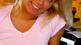 Hot blonde teen masturbating in bathroom with vibrator -> "Blondie's Vibrant Pleasure", featuring porn star [Actor]