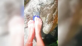 Traveler women Crushing the Phone with Foot and Throwing into the Water