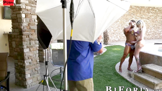 Blonde Arielle Aquinas photoshoot turns to wild threesome fucking