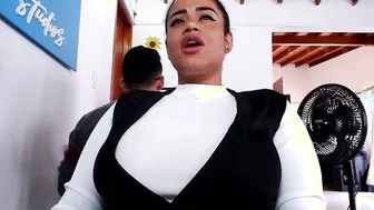 Sheila pulls gigantic brown melons out of her shirt and
