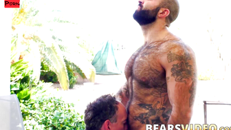 Mature Bear Rides Younger Man's Big Dick in Gritty Outdoor Sex