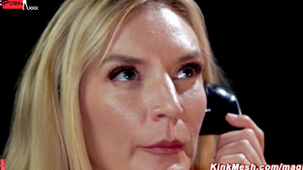 Dominant blonde domination with an ass-plugged submissive Asain beauty